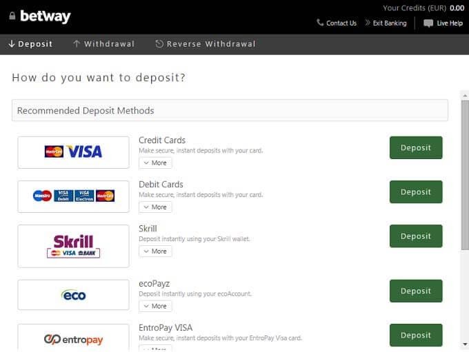 There are many ways to make deposit in BetWay